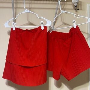 Red Strapless Top and Shorts Set